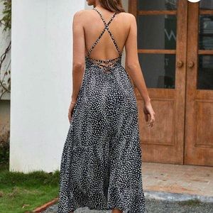 Jerry Black Leopard V-Neck A-Shape Dress